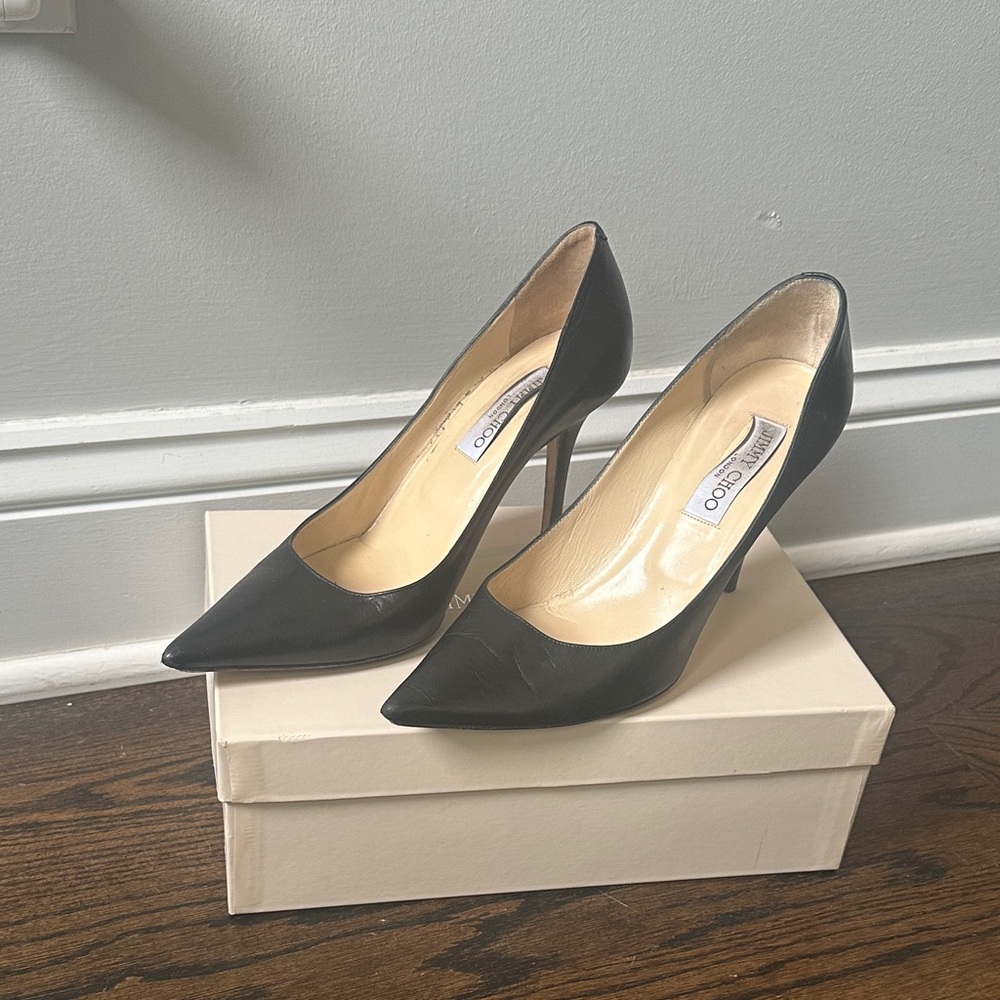 Jimmy Choo Black Leather Stiletto Heels - Picture 2 of 16